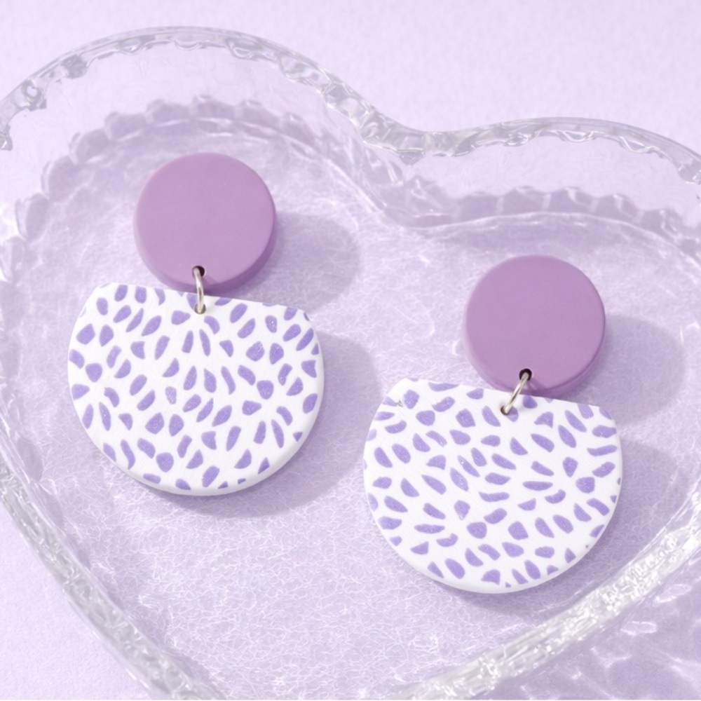 Light Purple Geometric Dangle Polymer Clay Earrings